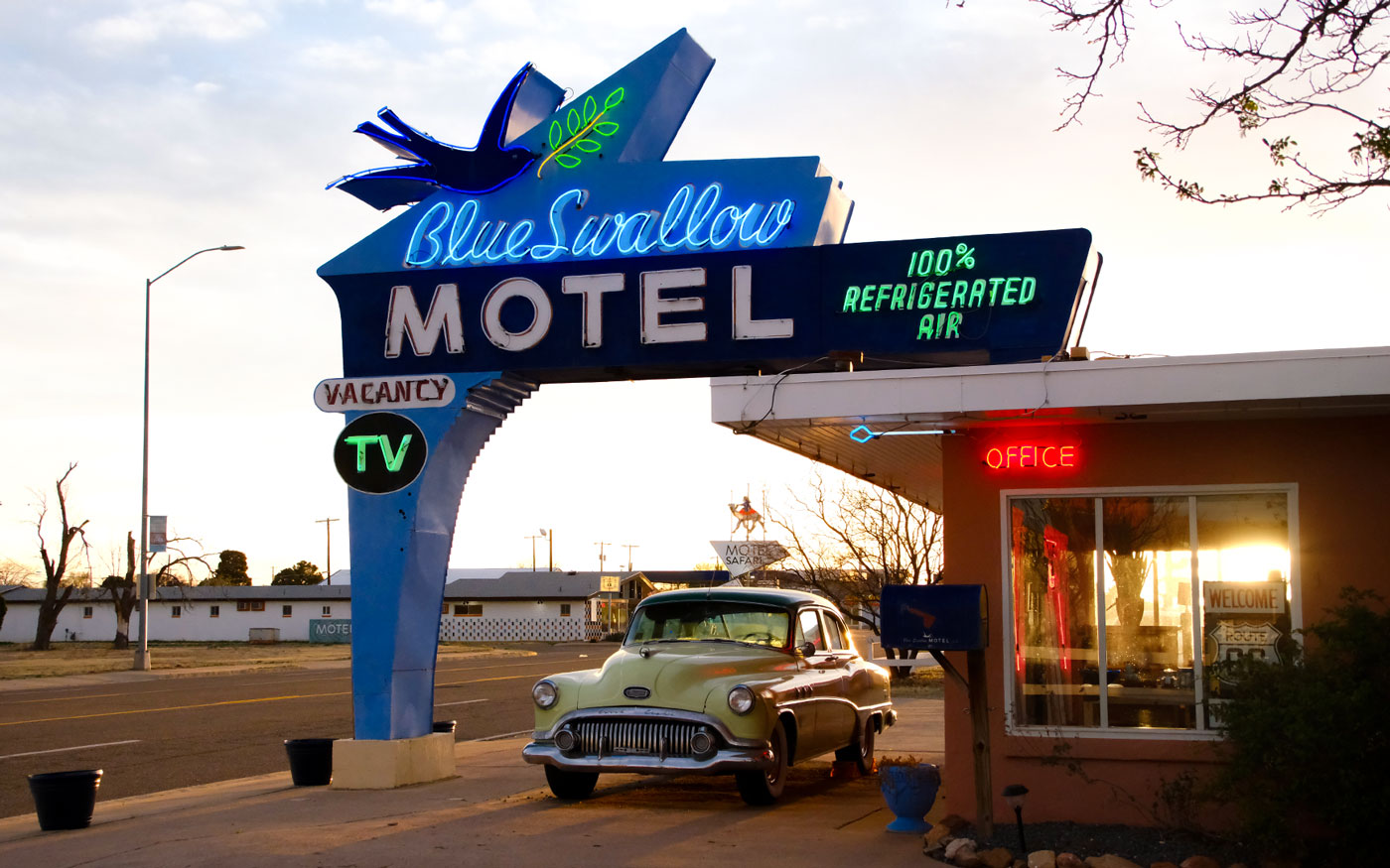 The Blue Swallow Motel neon in Tucumcari, New Mexico